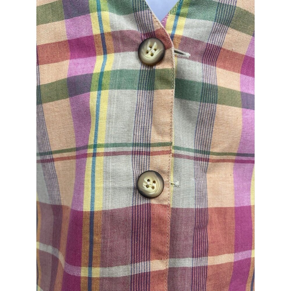 Vtg Women‎ Vest Embroidered XL Floral Khaki Plaid Reversible Cottagecore Granny - Picture 6 of 7